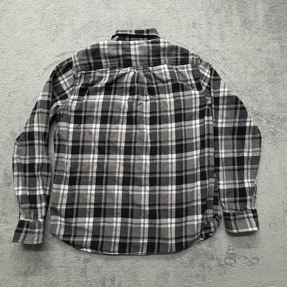 Eddie Bauer Shirt Mens Medium Gray Black White Plaid Flannel Long Sleeve Outdoor - Picture 2 of 7